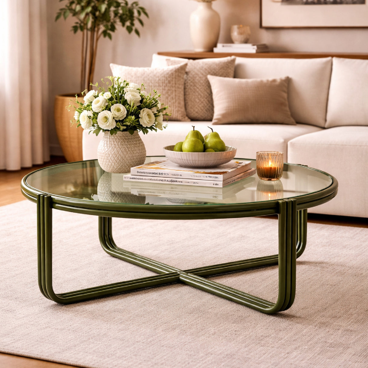 Cruciform Base Glass Coffee Table | Oroa.com