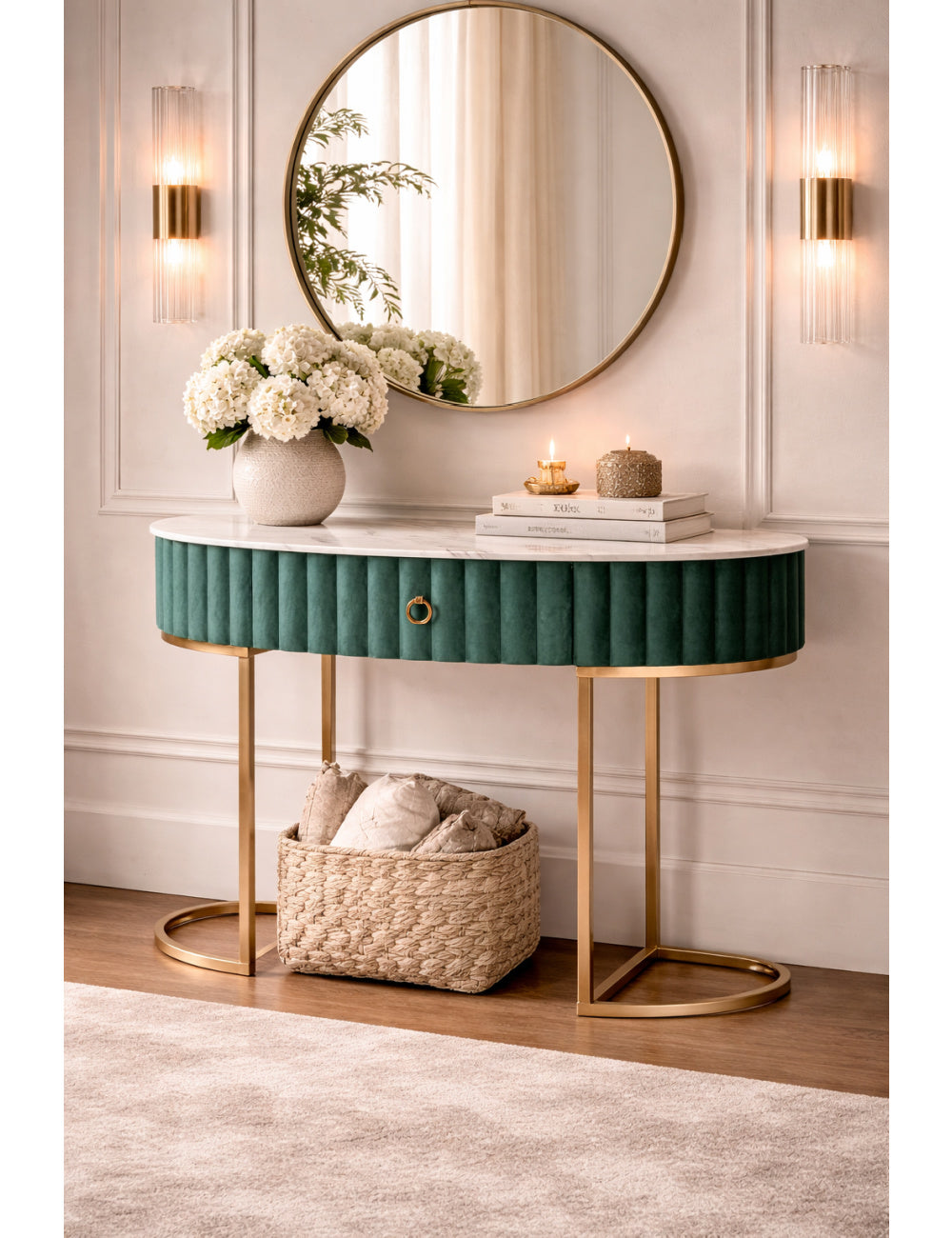Modern European furniture - Green Velvet 1 Drawer Console Table - www.oroa.com