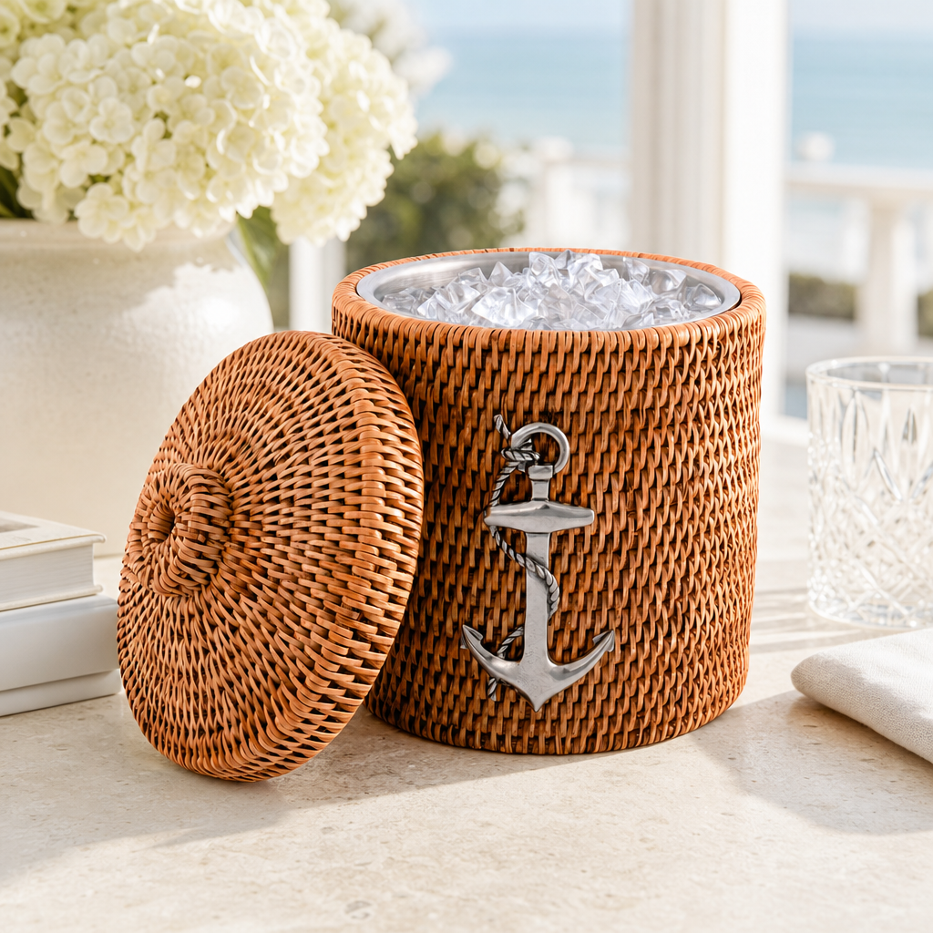 Anchor Hand Woven Wicker Rattan Ice Bucket - OROA