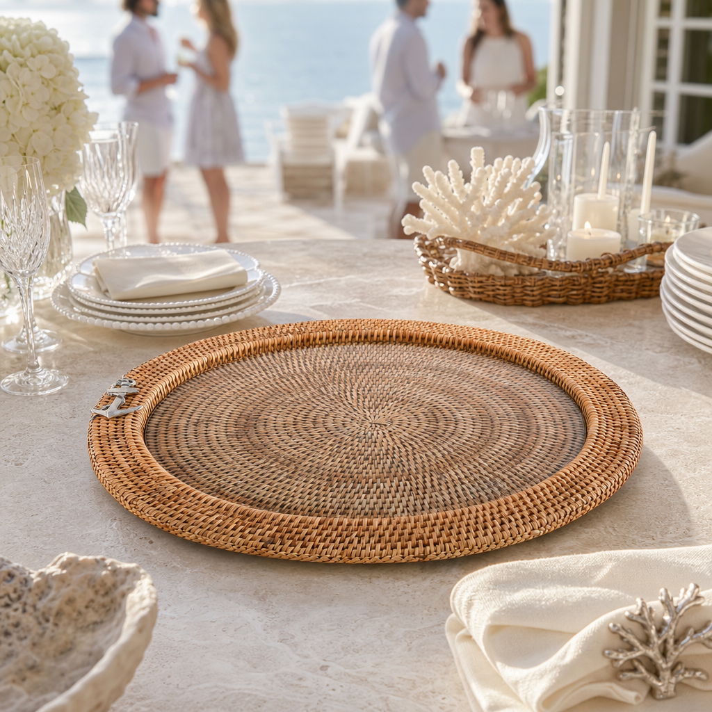 Round Wicker Anchor Serving Tray - OROA