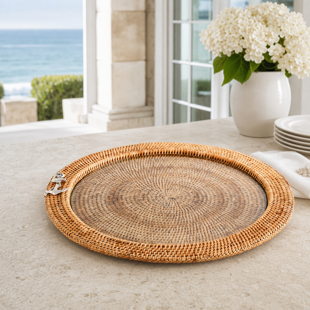 Round Wicker Anchor Serving Tray - OROA