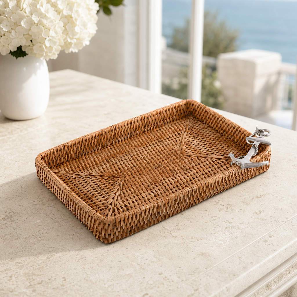 Anchor Catchall Tray Hand Woven Wicker Rattan - OROA