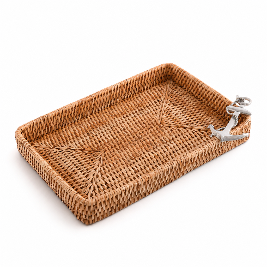 Anchor Catchall Tray Hand Woven Wicker Rattan - OROA