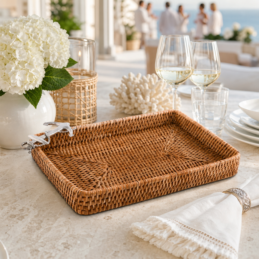 Anchor Catchall Tray Hand Woven Wicker Rattan - OROA