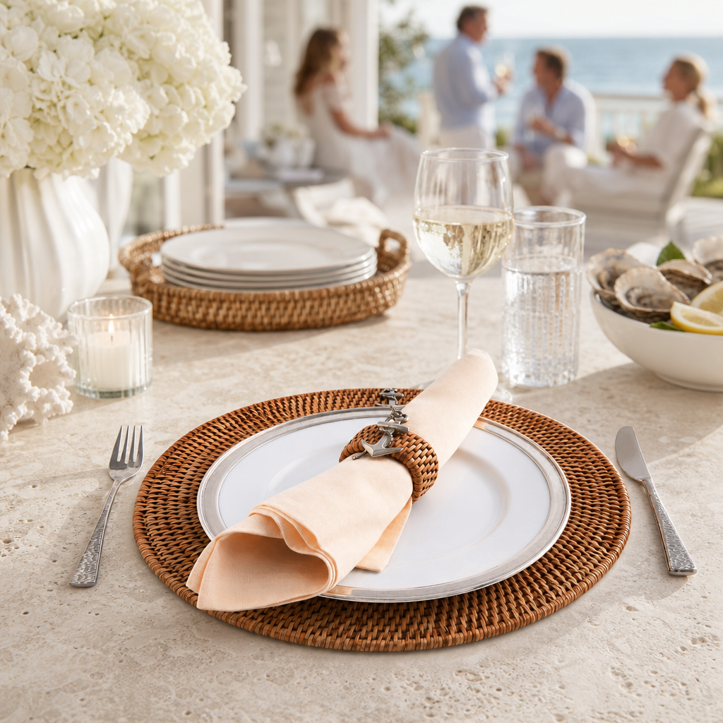 Hand-Woven Rattan & Pewter Anchor Placemats (S/4) - OROA