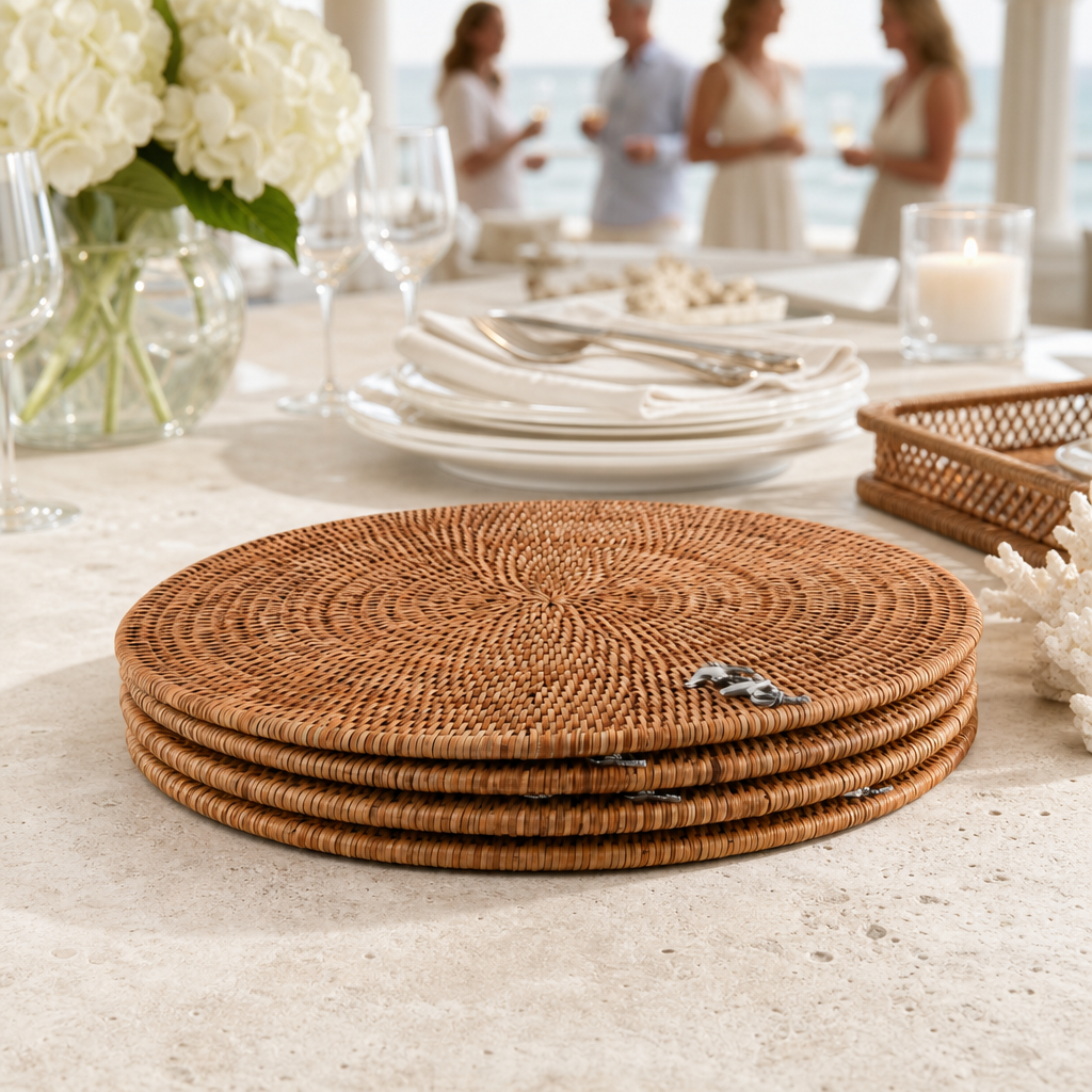 Hand-Woven Rattan & Pewter Anchor Placemats (S/4) - OROA
