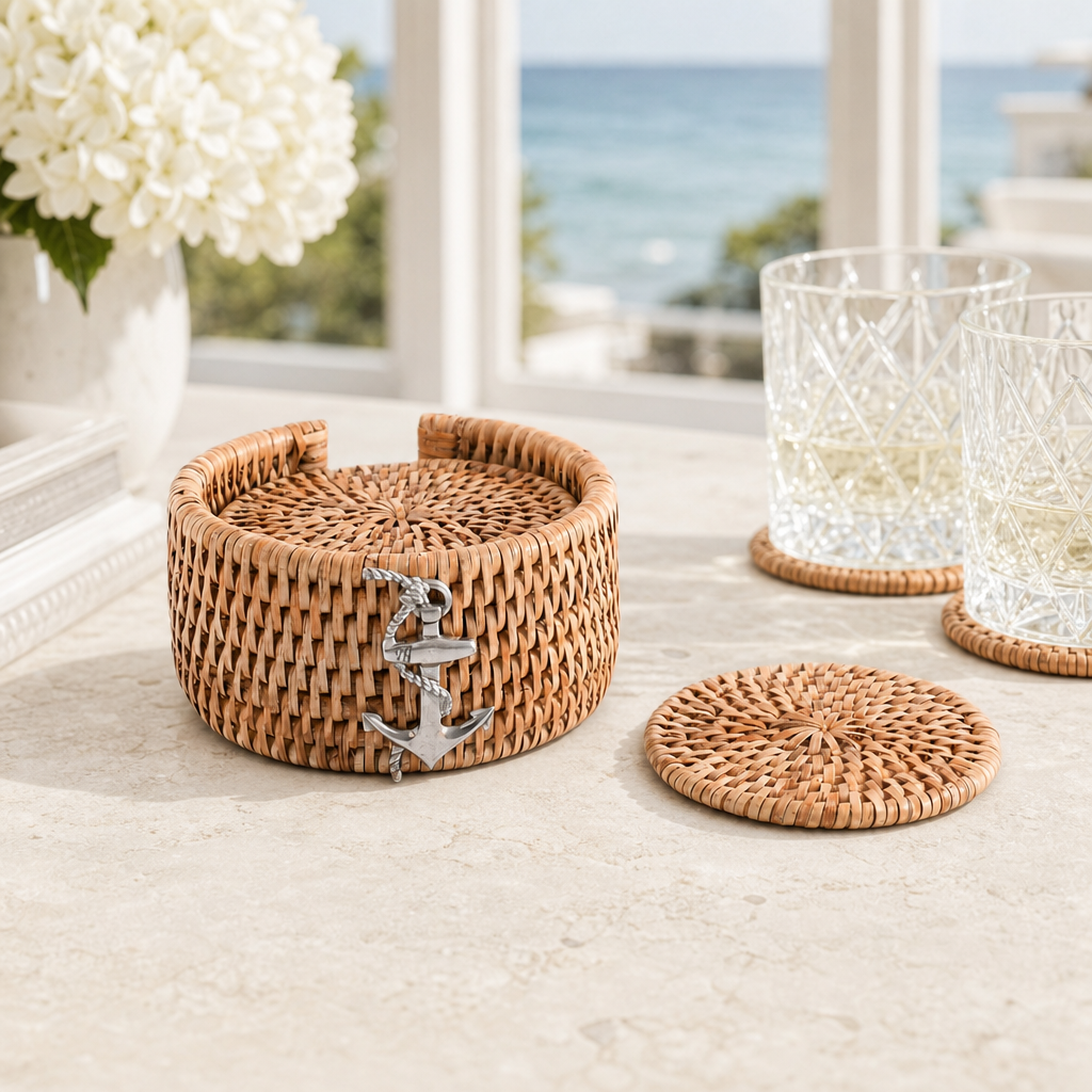 Anchor Hand Woven Wicker Rattan Coaster (S/6) - OROA