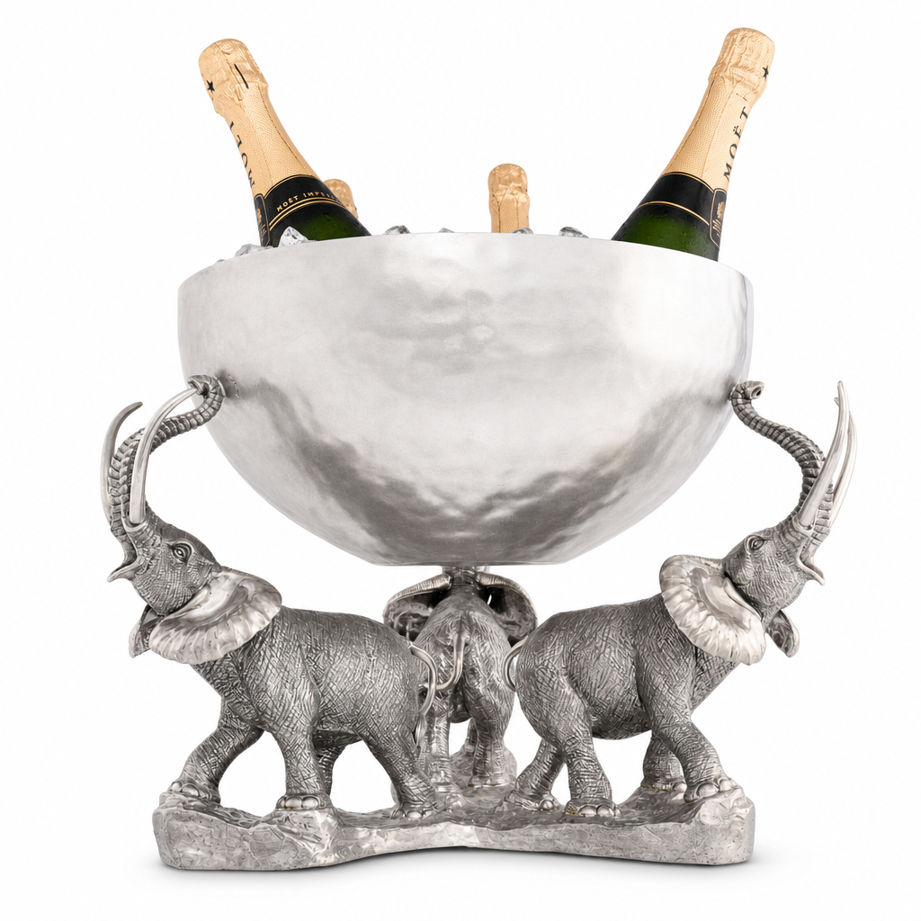 Hand-Hammered Steel & Pewter Elephant Ice Tub - OROA