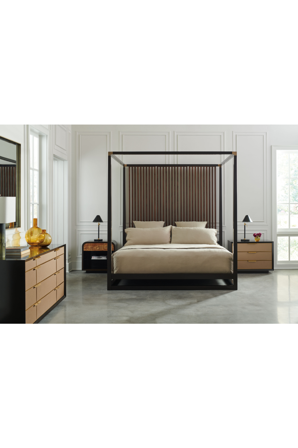 Brown Wooden Canopy Bed | Caracole Pinstripe | Oroa.com
