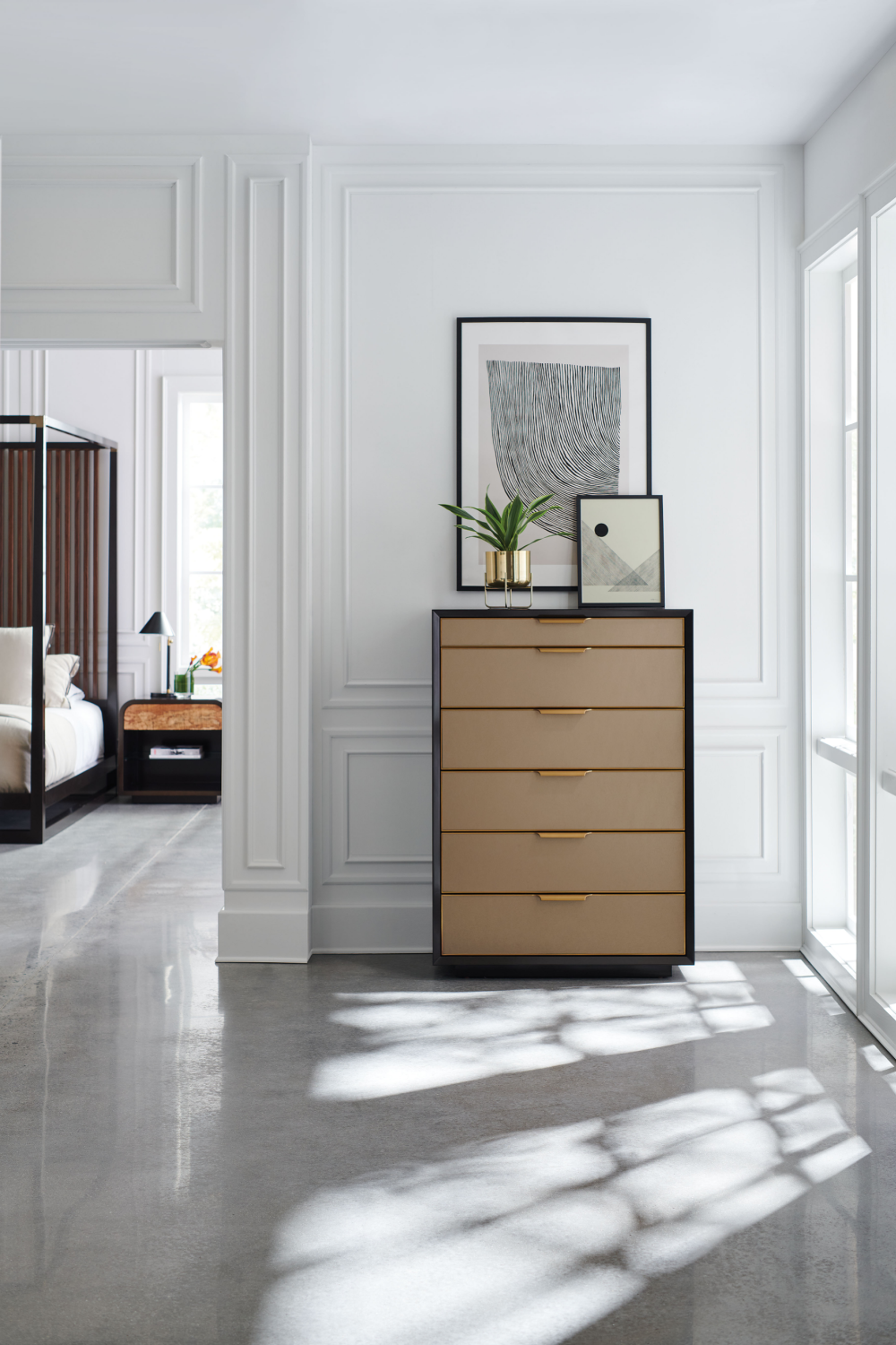 Brown Wooden Canopy Bed | Caracole Pinstripe | Oroa.com