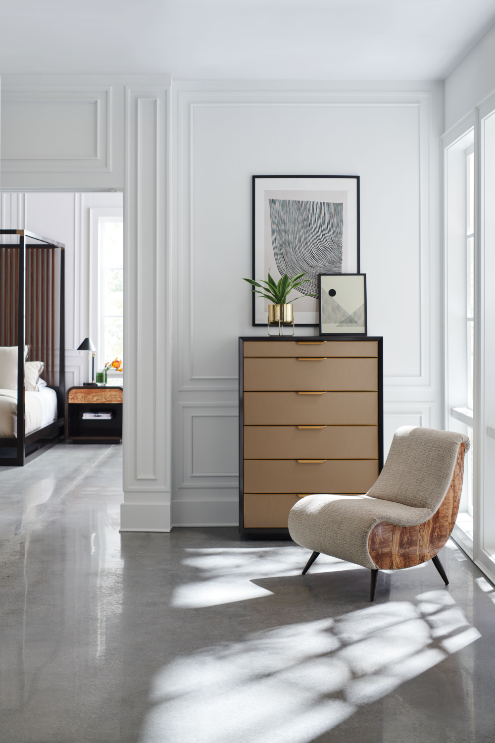 Brown Wooden Canopy Bed | Caracole Pinstripe | Oroa.com