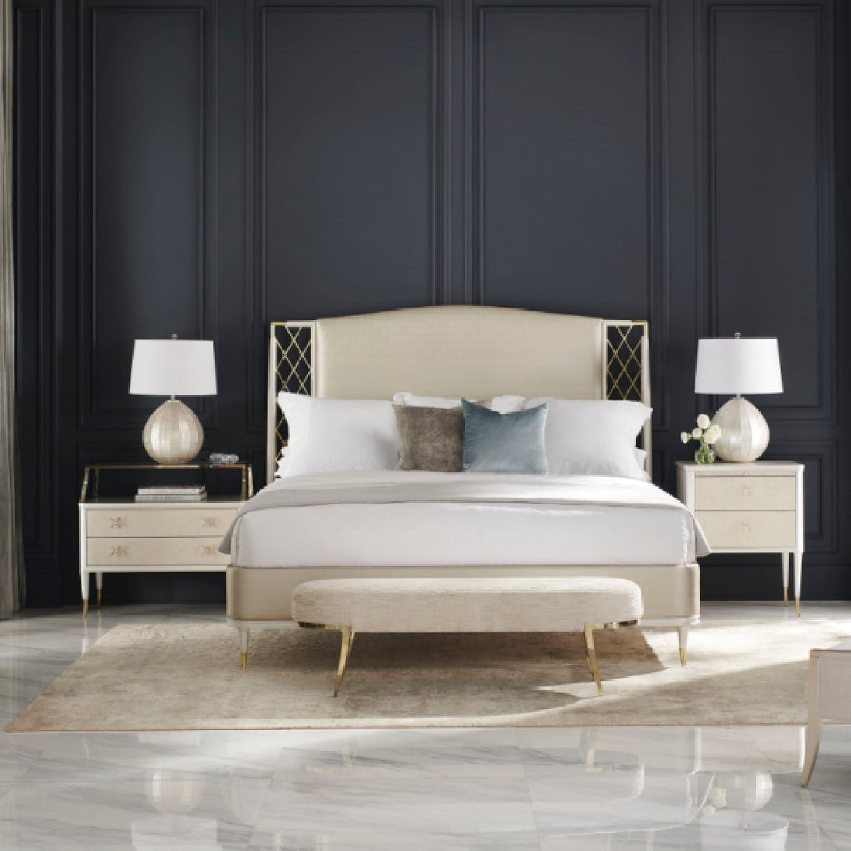 Beige Metal Trellis Bed – Star Of The Night – angled view