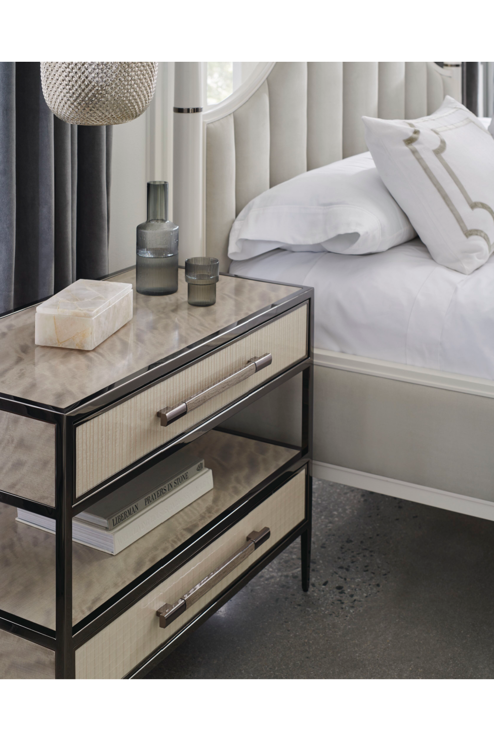White Channel Tufted Queen Bed | Caracole To Post Or Not To Post | Oroa.com