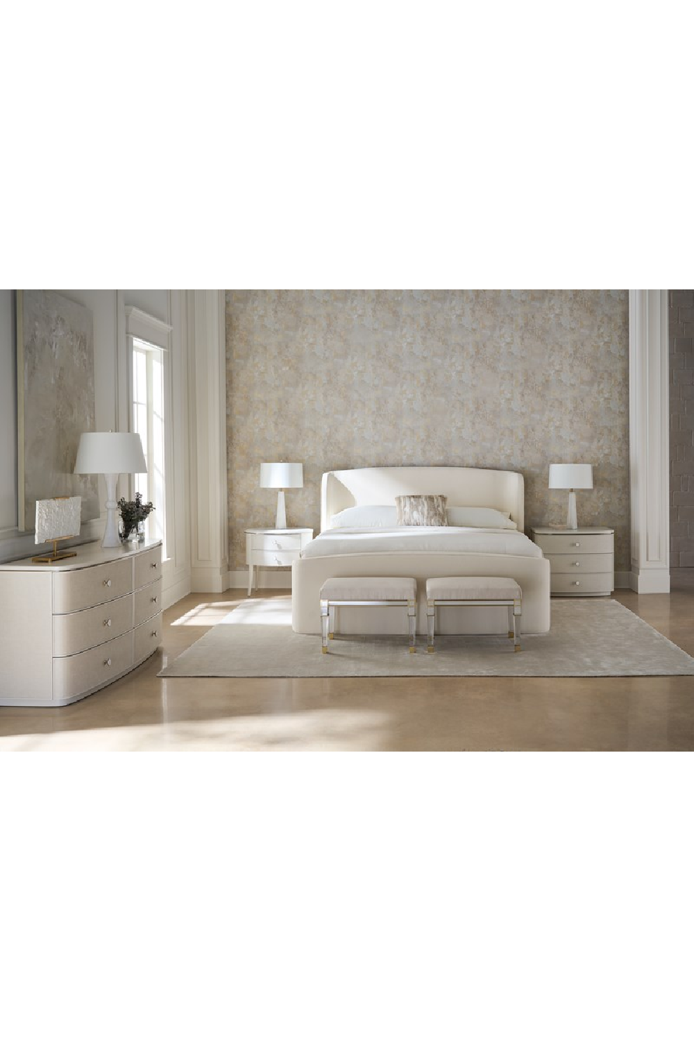 Cream Linen 3-Drawer Nightstand | Caracole Lyon | Oroa.com