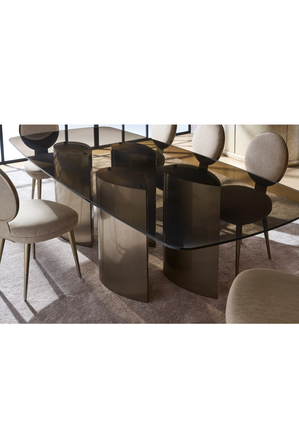 Gold 4-Column Base Dining Table | Caracole Aphelion 4 | Oroa.com