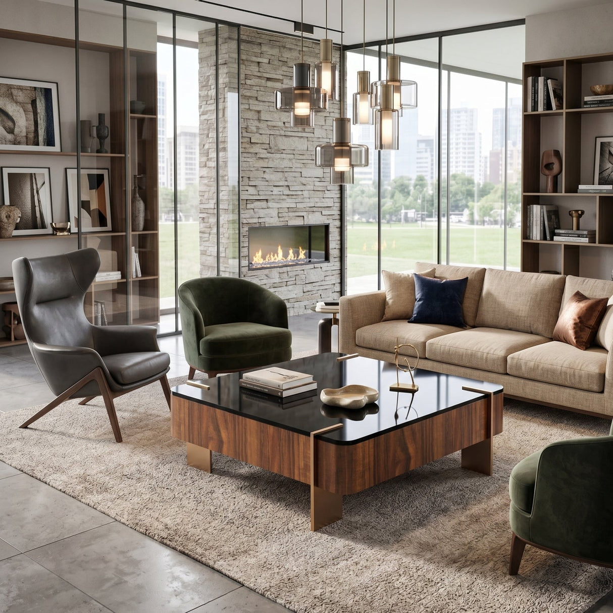 Square Walnut Cocktail Table – Altura – angled view
