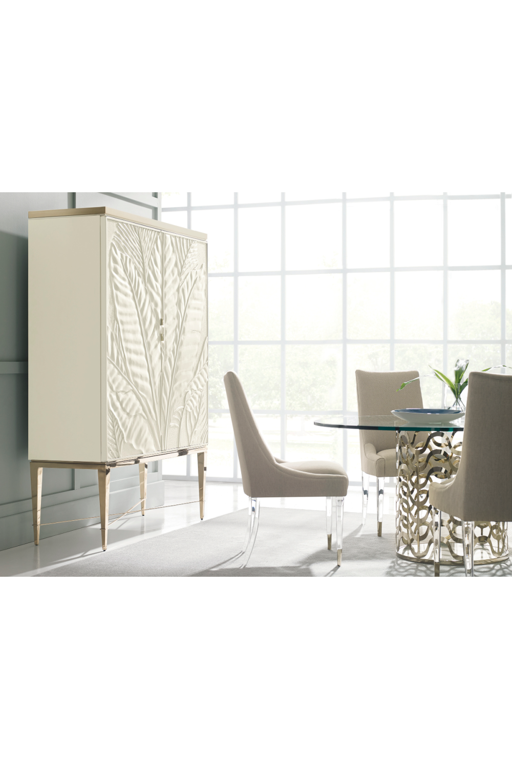 Carved White Modern Bar Cabinet | Caracole Palms Up! | Oroa.com