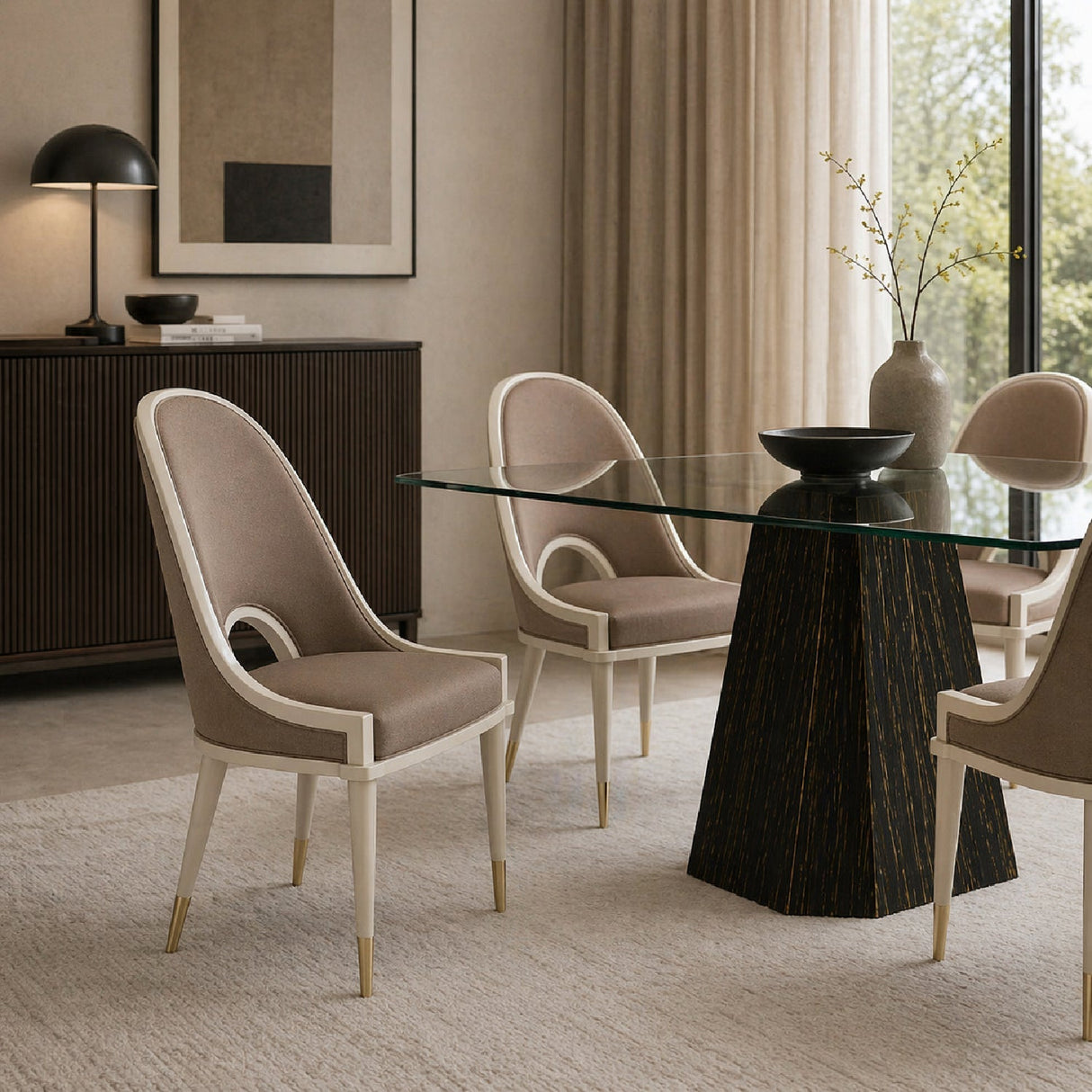 Taupe Cutout Back Dining Chair – angled view