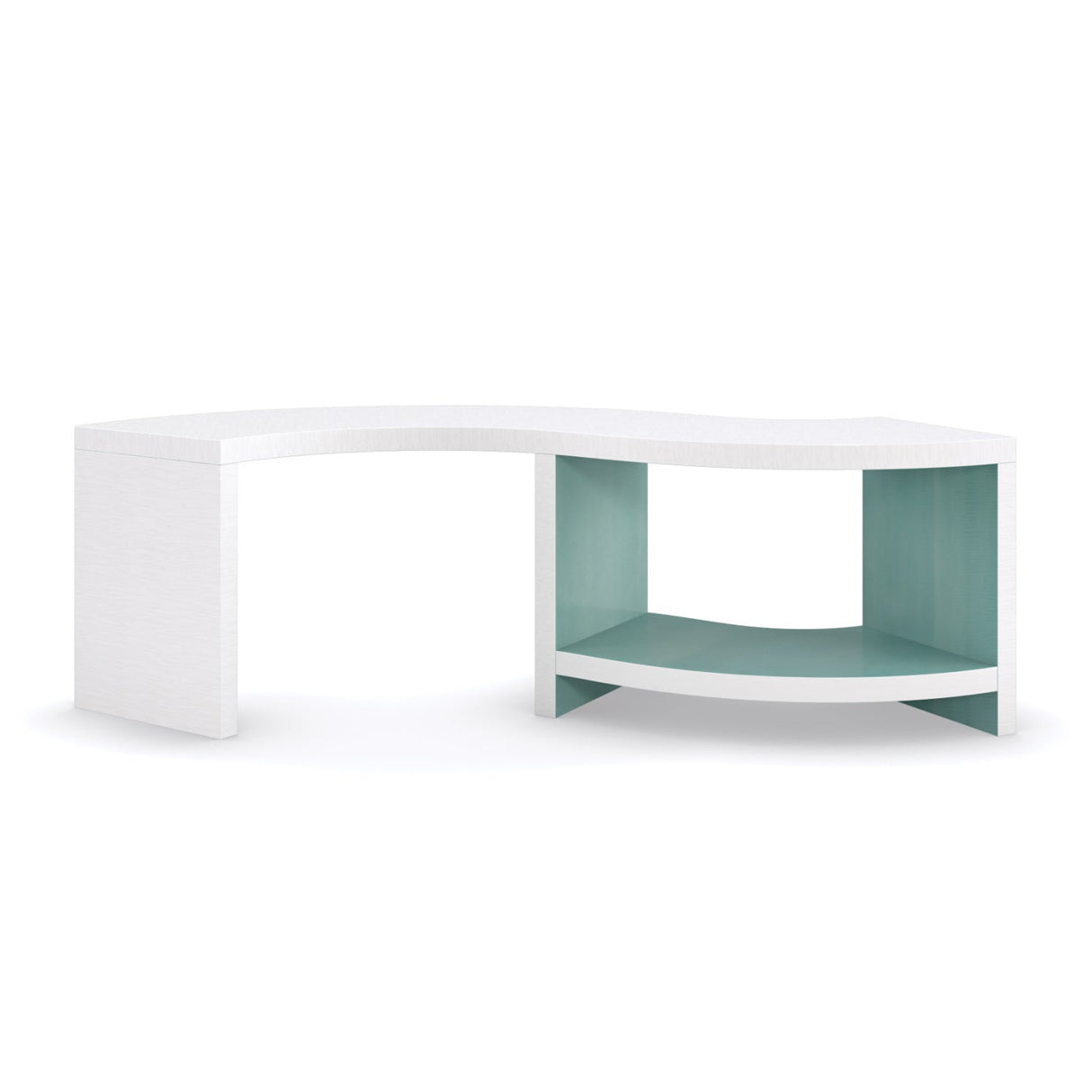 White S-Shaped Cocktail Table – Over Flow – front view