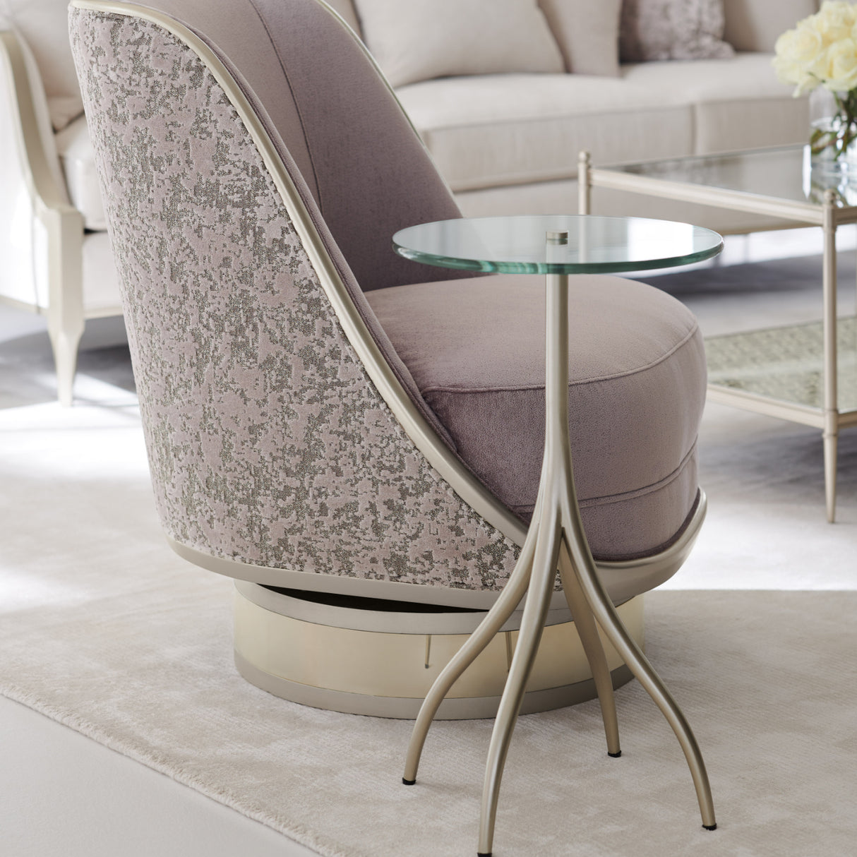 Silver & Glass Accent Table – Point Taken – angled view