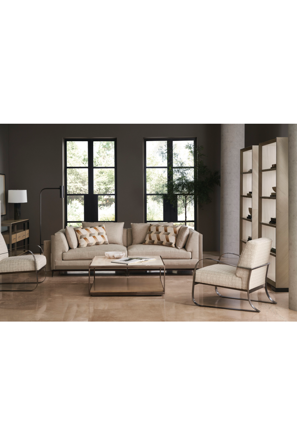 Bronze Glass Shelf Bookcase | Caracole High Rise | Oroa.com