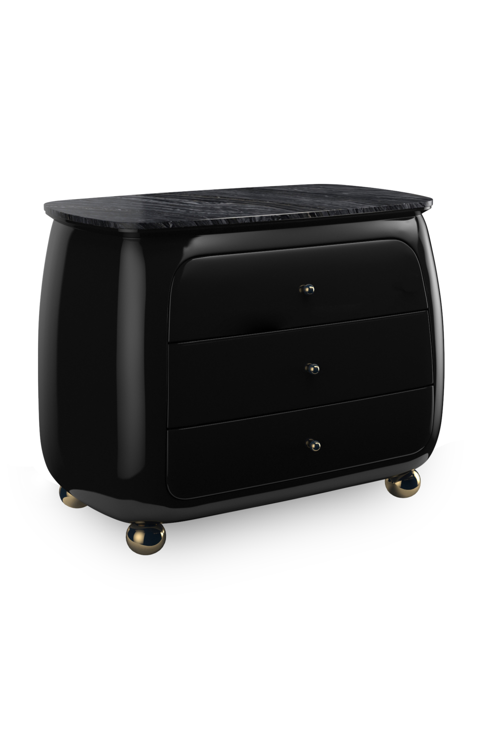Black 3-Drawer Curved Nighstand | Oroa.com