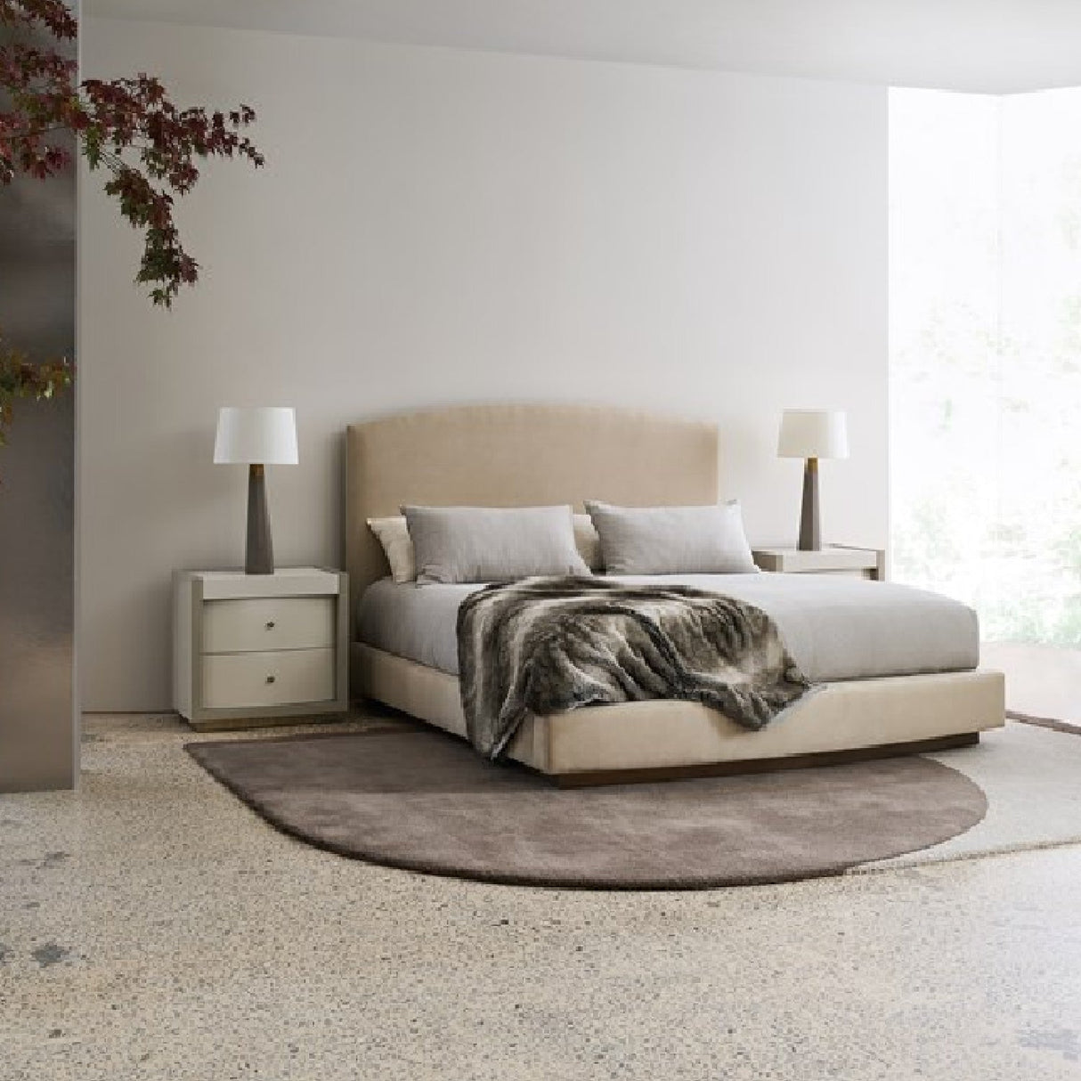 Cream Suede King Bed – Artoise – angled view