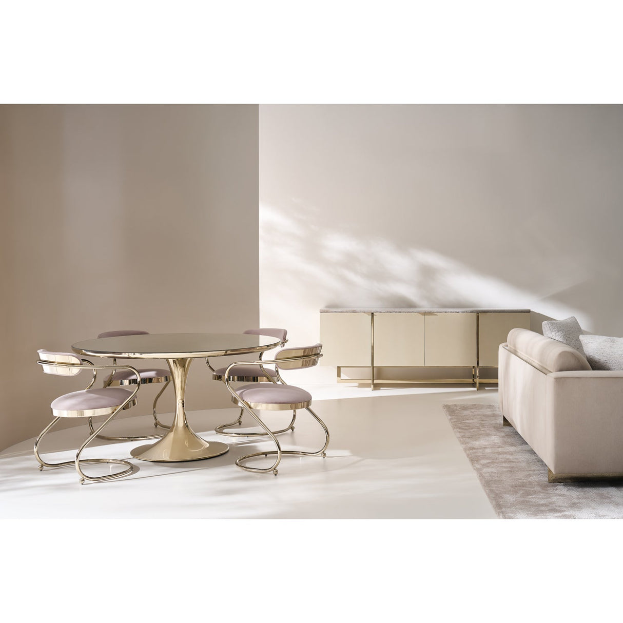 Mirror Top Round Dining Table – Semper – alternate view 5