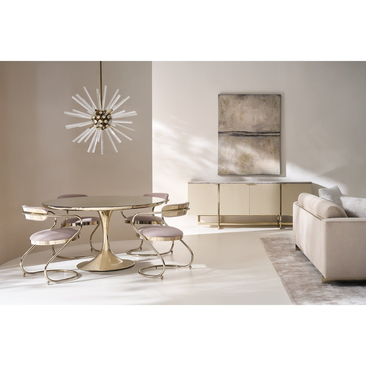 Mirror Top Round Dining Table – Semper – alternate view 6