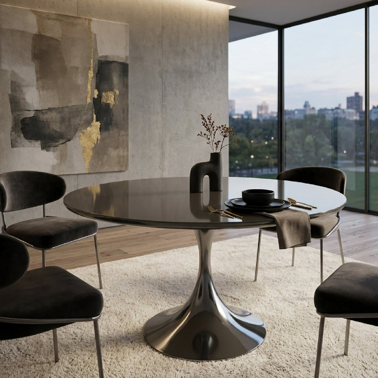 Mirror Top Round Dining Table – Semper – alternate view 9