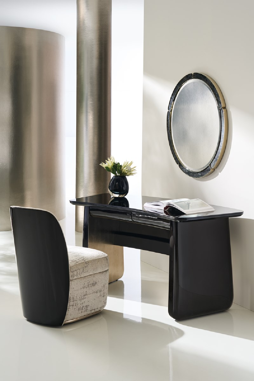 Black Glass 2-Drawer Desk | Caracole Cabochon | Oroa.com