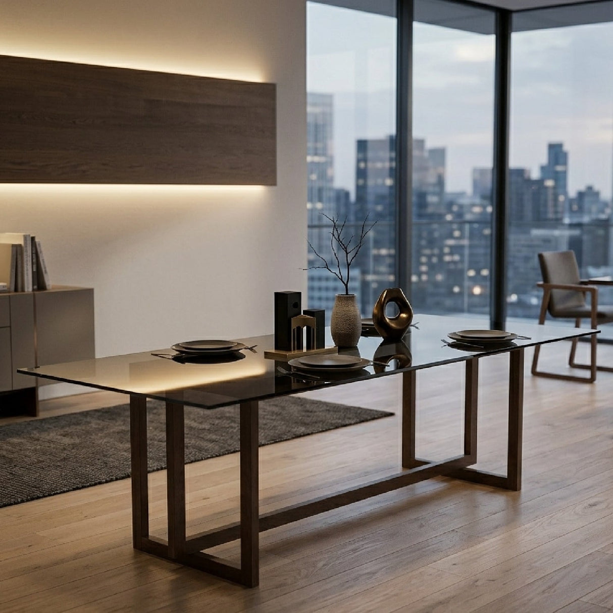 Smoked Bronze Glass Dining Table – Wish You Were Here – angled view