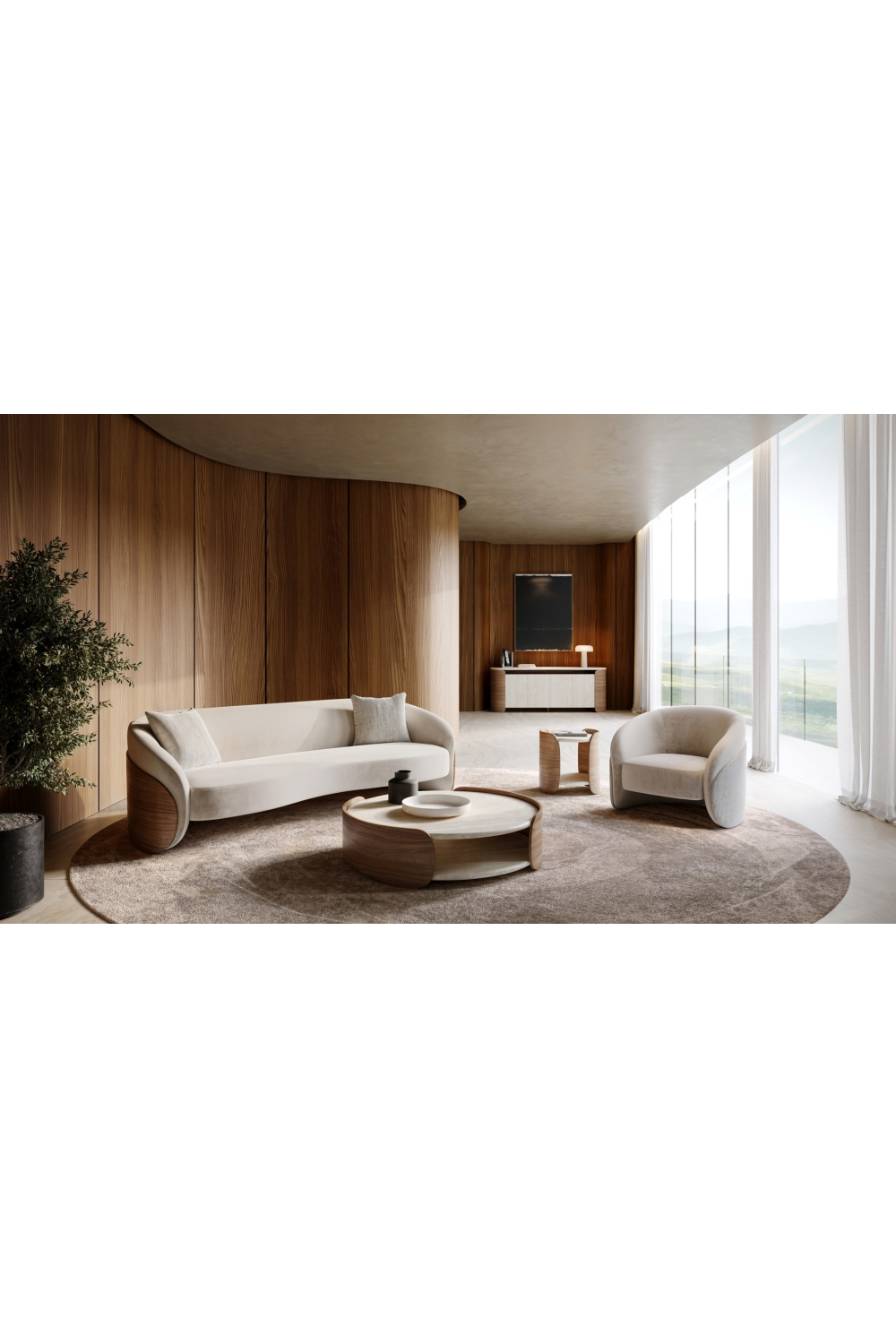 Travertine 4-Door Open Sideboard | Caracole Fleur | Oroa.com