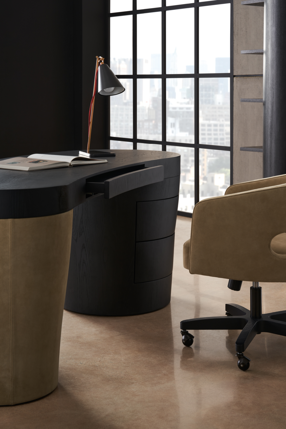 Suede Leg 3-Drawer Desk | Caracole Gus | Oroa.com