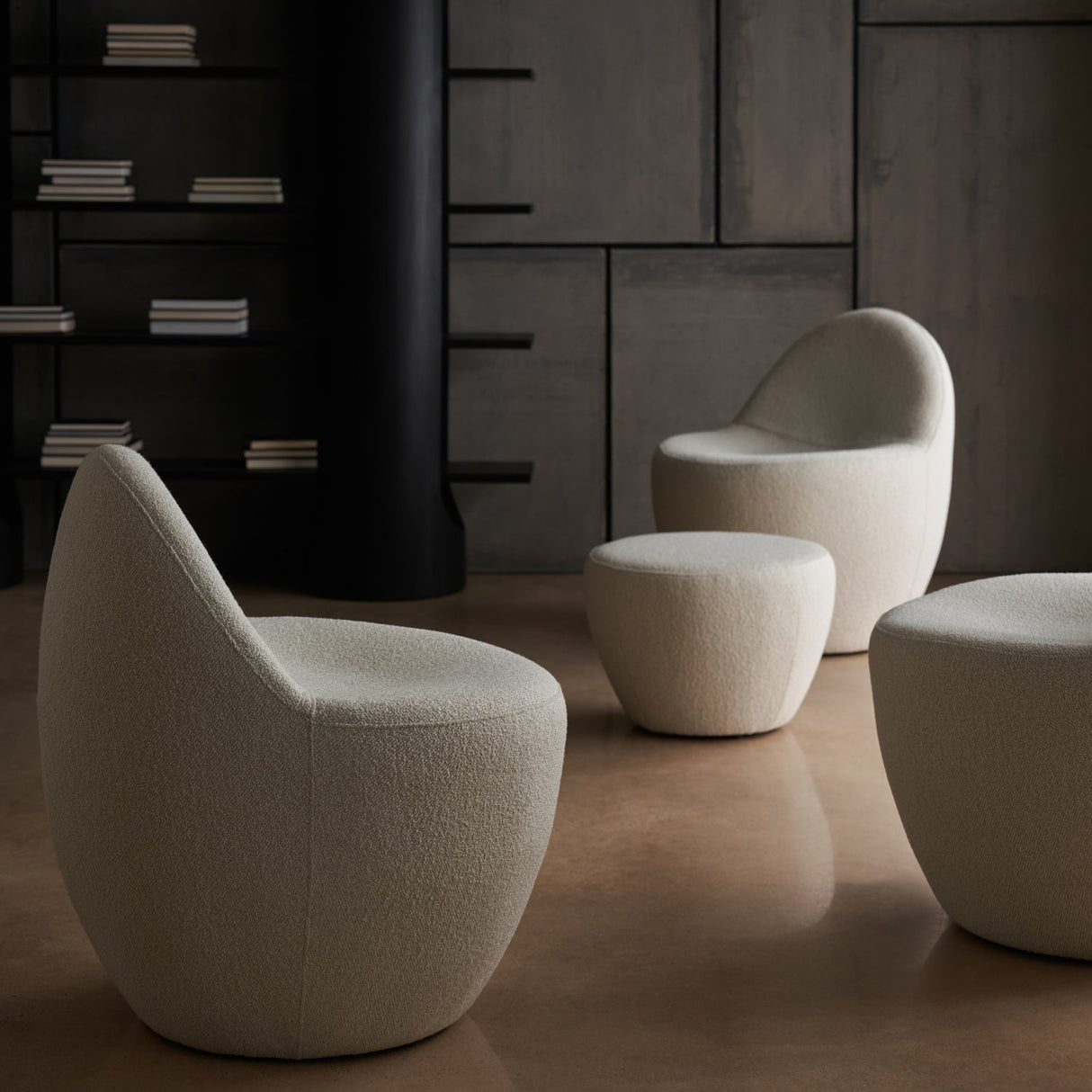 White Boucle Accent Chair – Noa – angled view