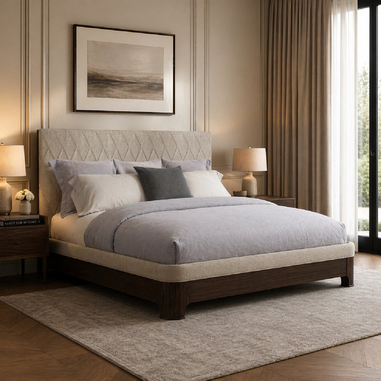 Neutral-Toned Quilted Bed – Moderne – angled view