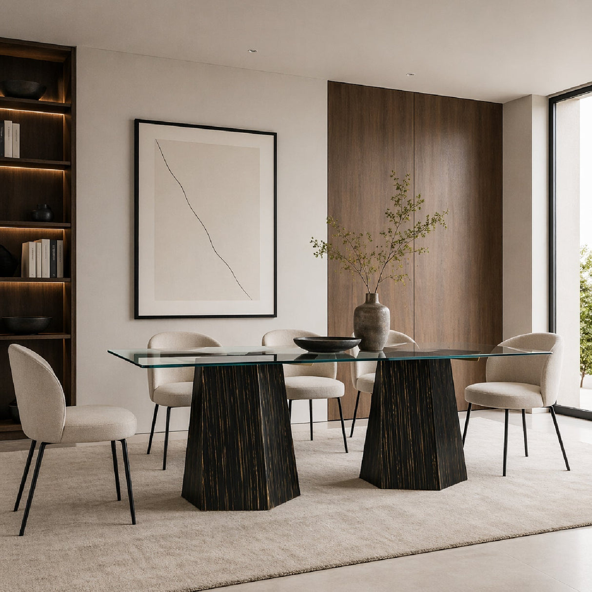 Striated Black Base Dining Table – Vector – angled view