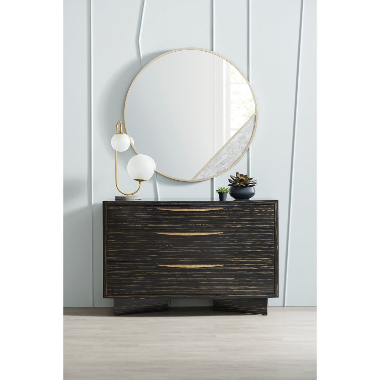 Striated Black 3-Drawer Dresser – Vector – rear view