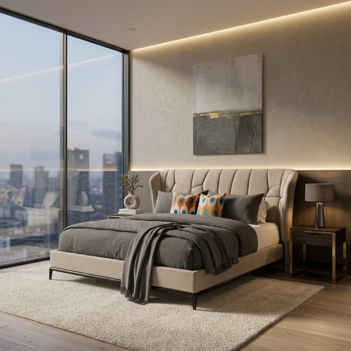 Beige Quilted Bed – Vector – alternate view 10
