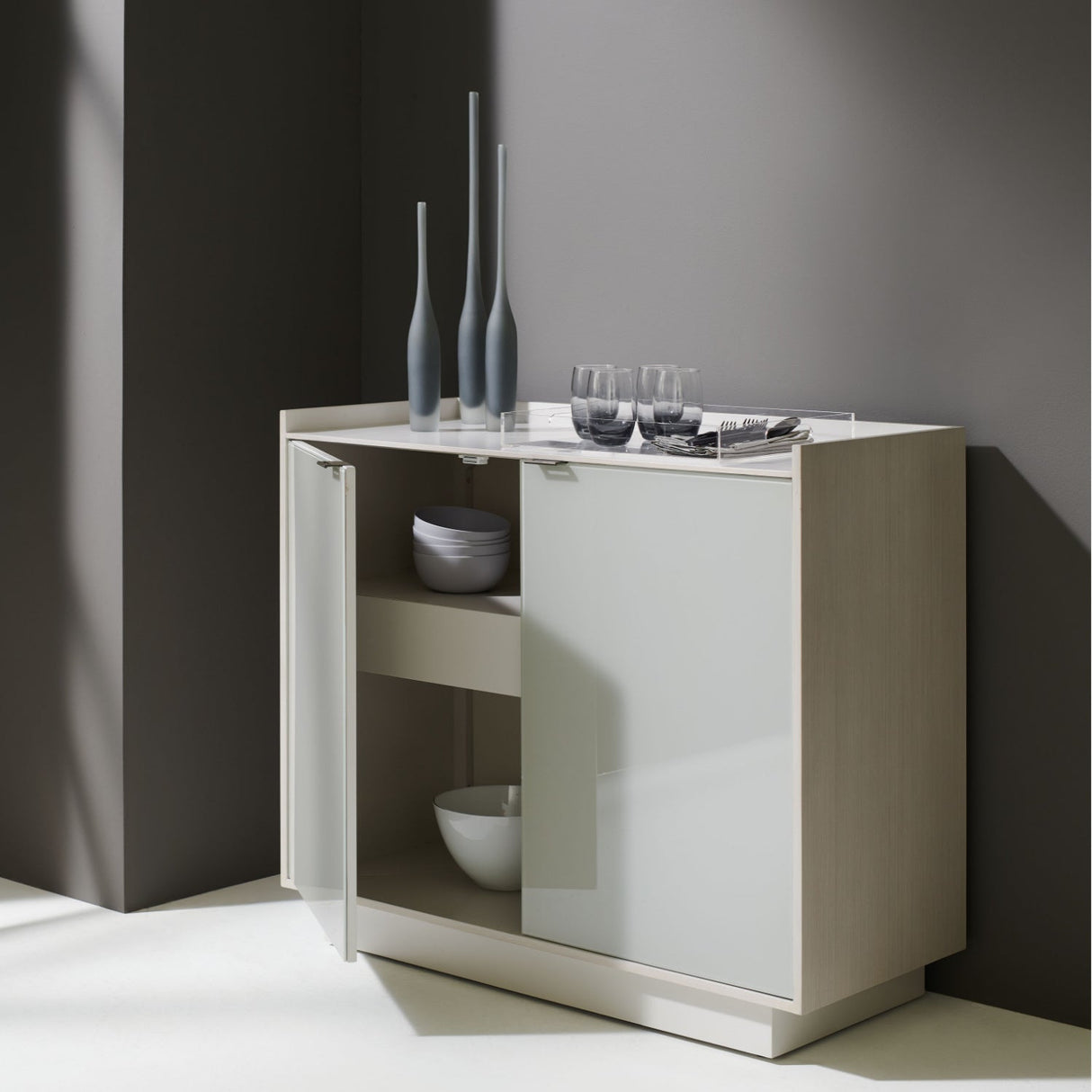 Gray 2-Door Chest – Expressions – angled view