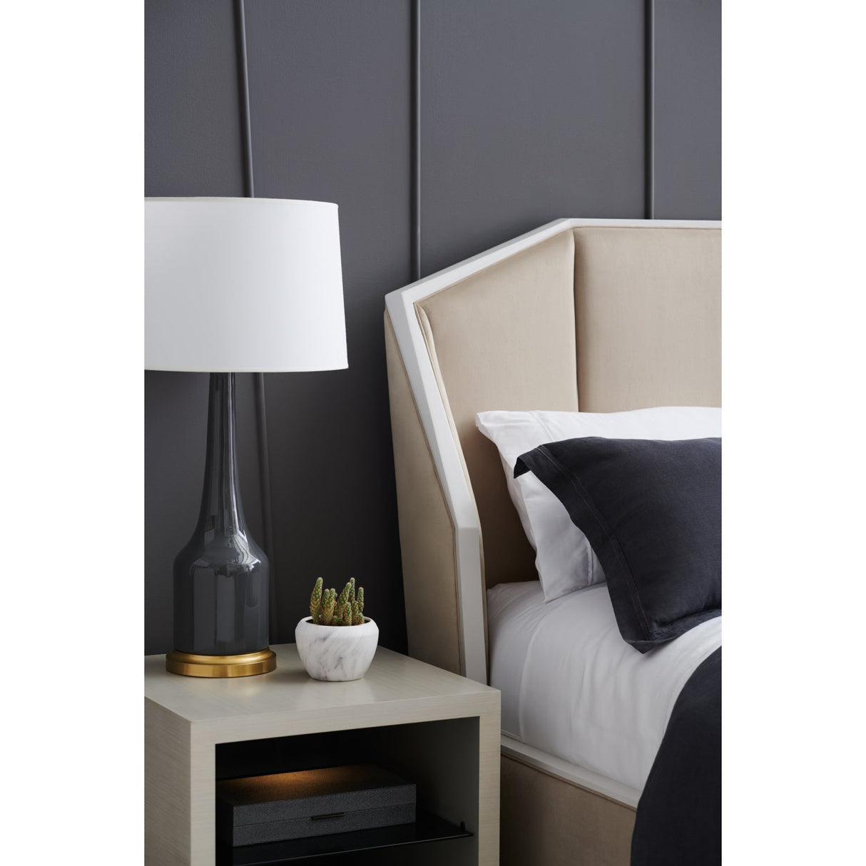 Beige Upholstered Bed – Expressions – rear view