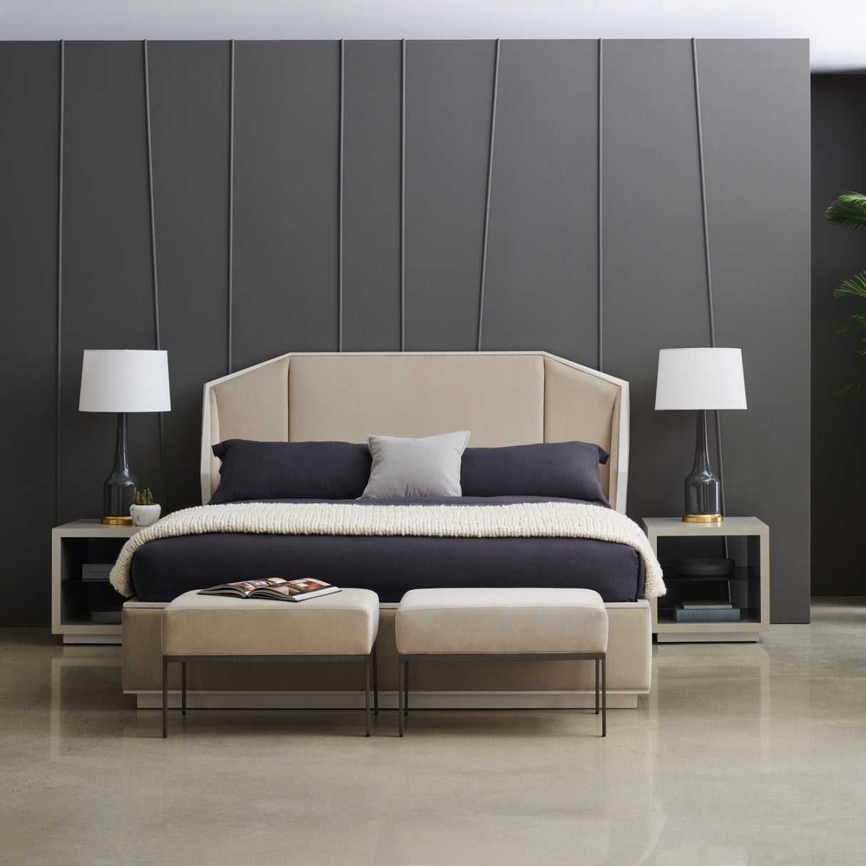 Beige Upholstered Bed – Expressions – angled view