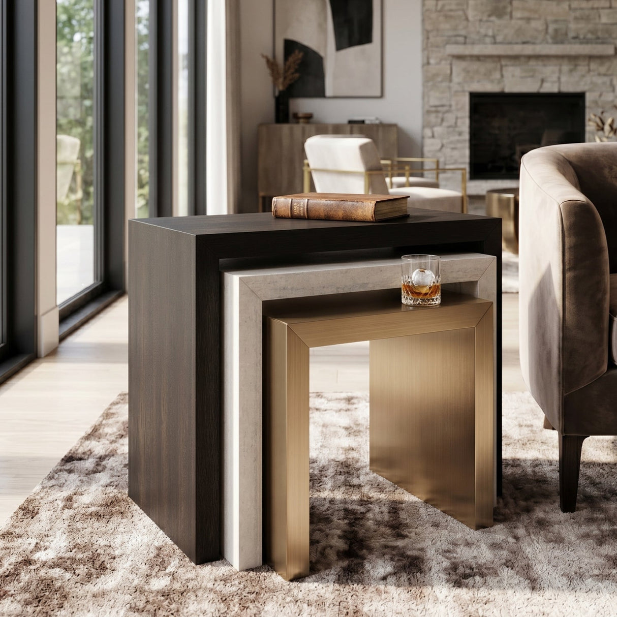 Minimalist Rectangular Side Table – Contrast – angled view