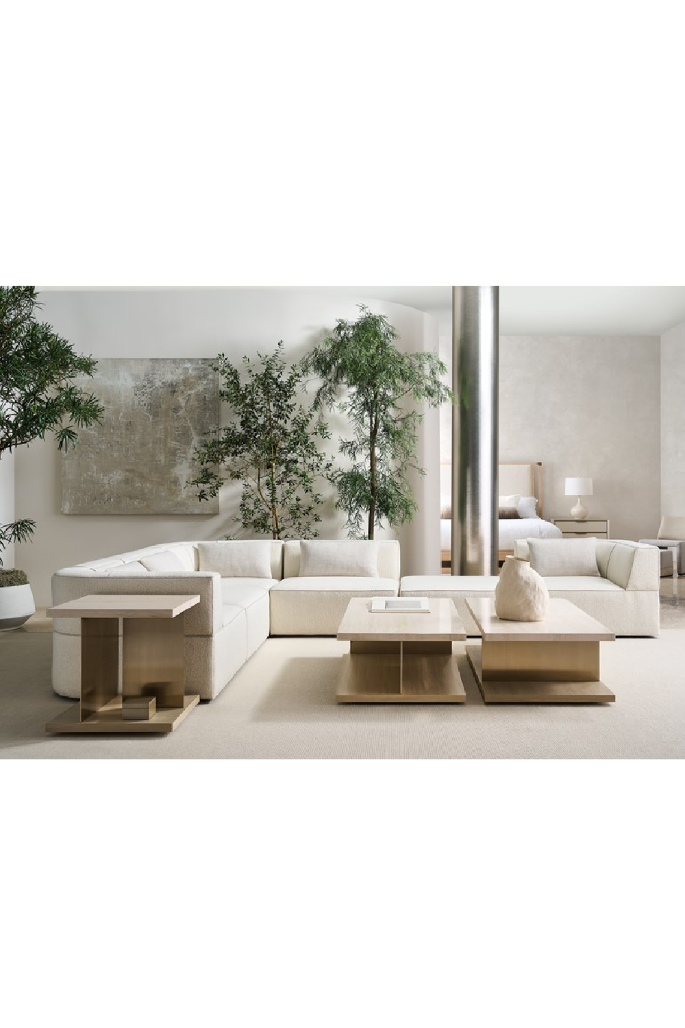 White Welted Sectional Sofa | Caracole Marbella | Oroa.com