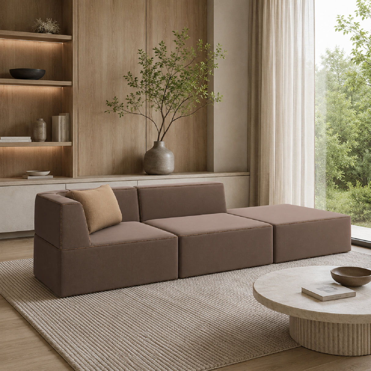 Gray Nubuck 3-Piece Sectional Sofa – Marbella – angled view