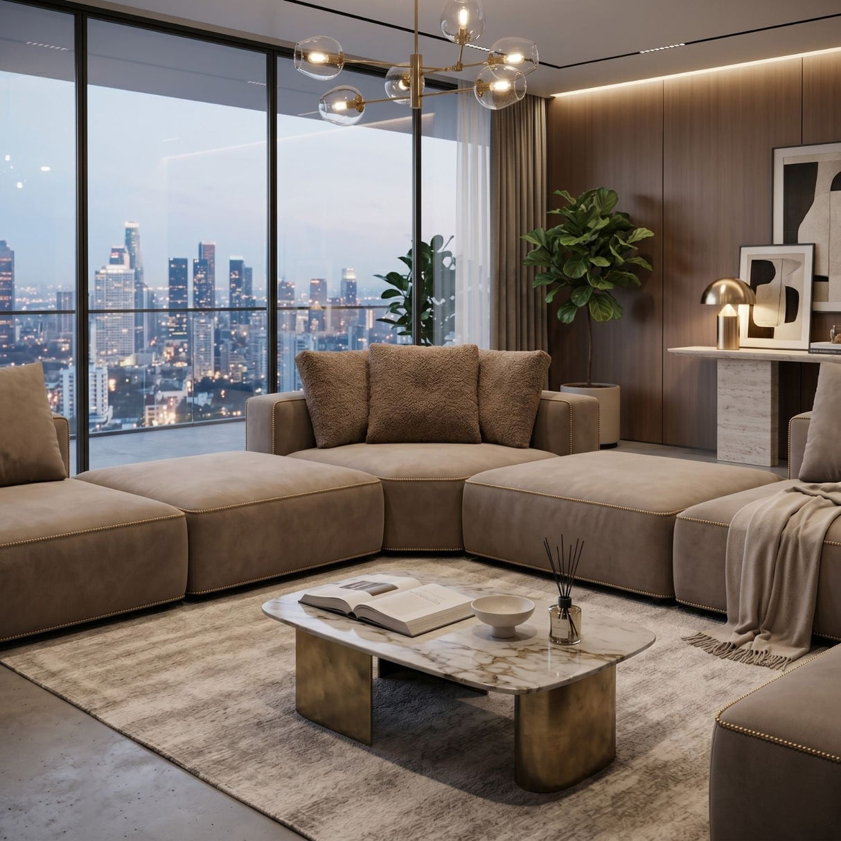Brown Welted Sectional Sofa – Marbella – alternate view 10
