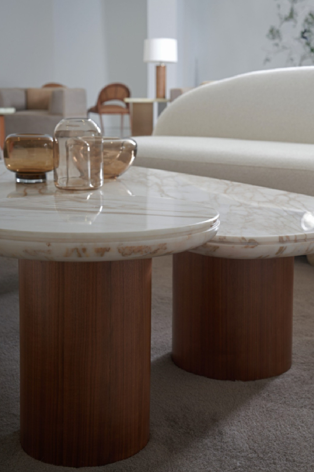 Cylindrical Walnut Base Side Table | Caracole Seychelles | Oroa.com
