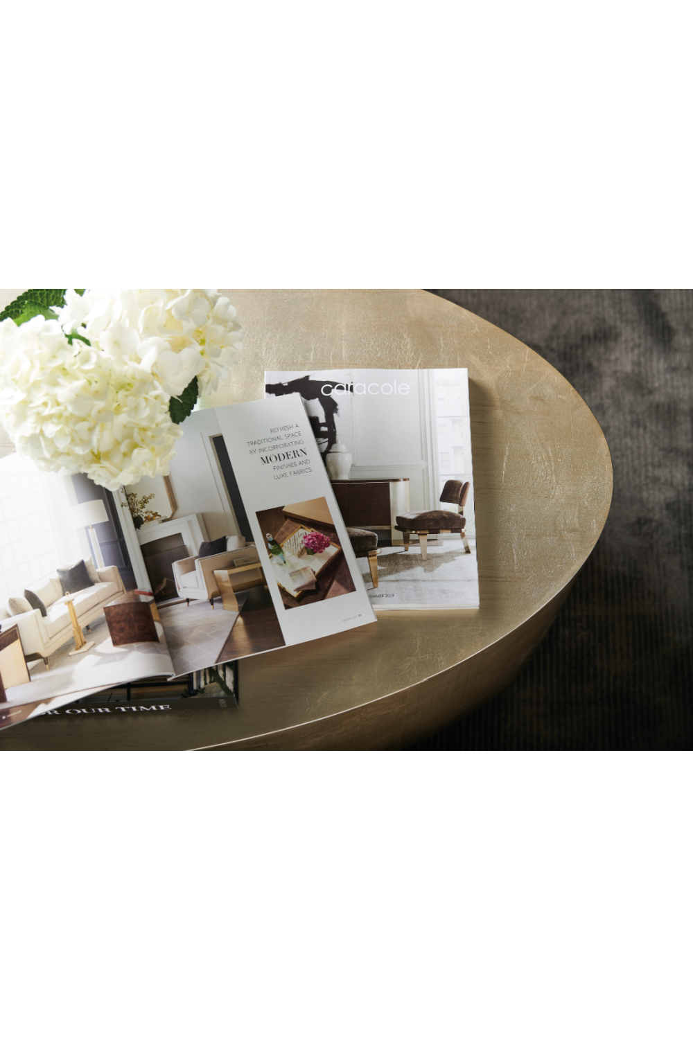 Metallic Leaf Coffee Table – Come Oval Here – side view
