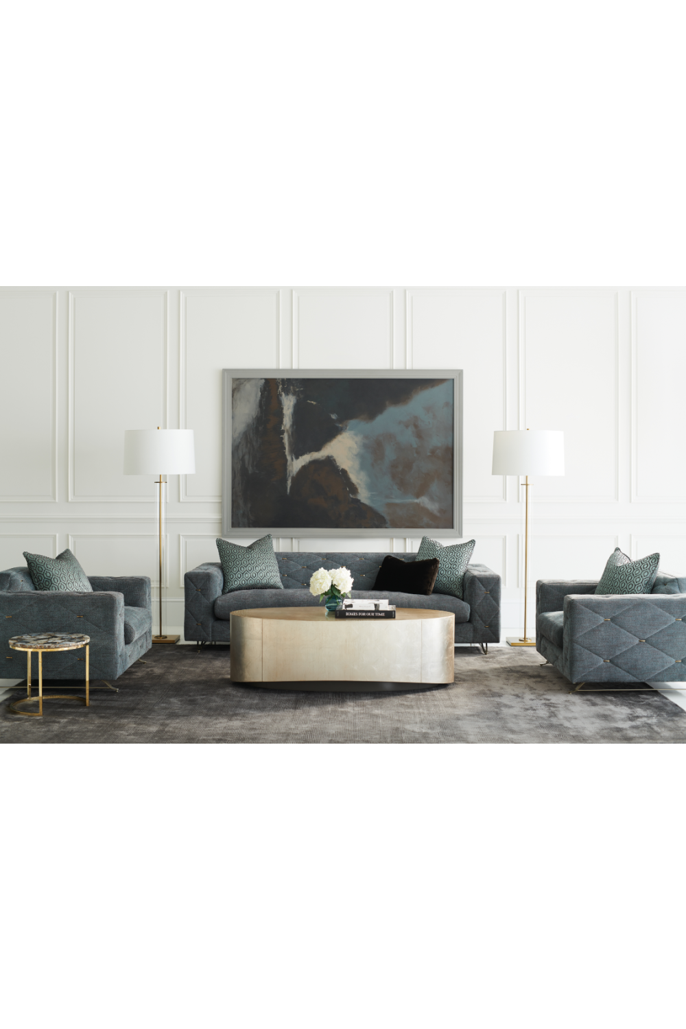 Metallic Leaf Coffee Table – Come Oval Here – angled view