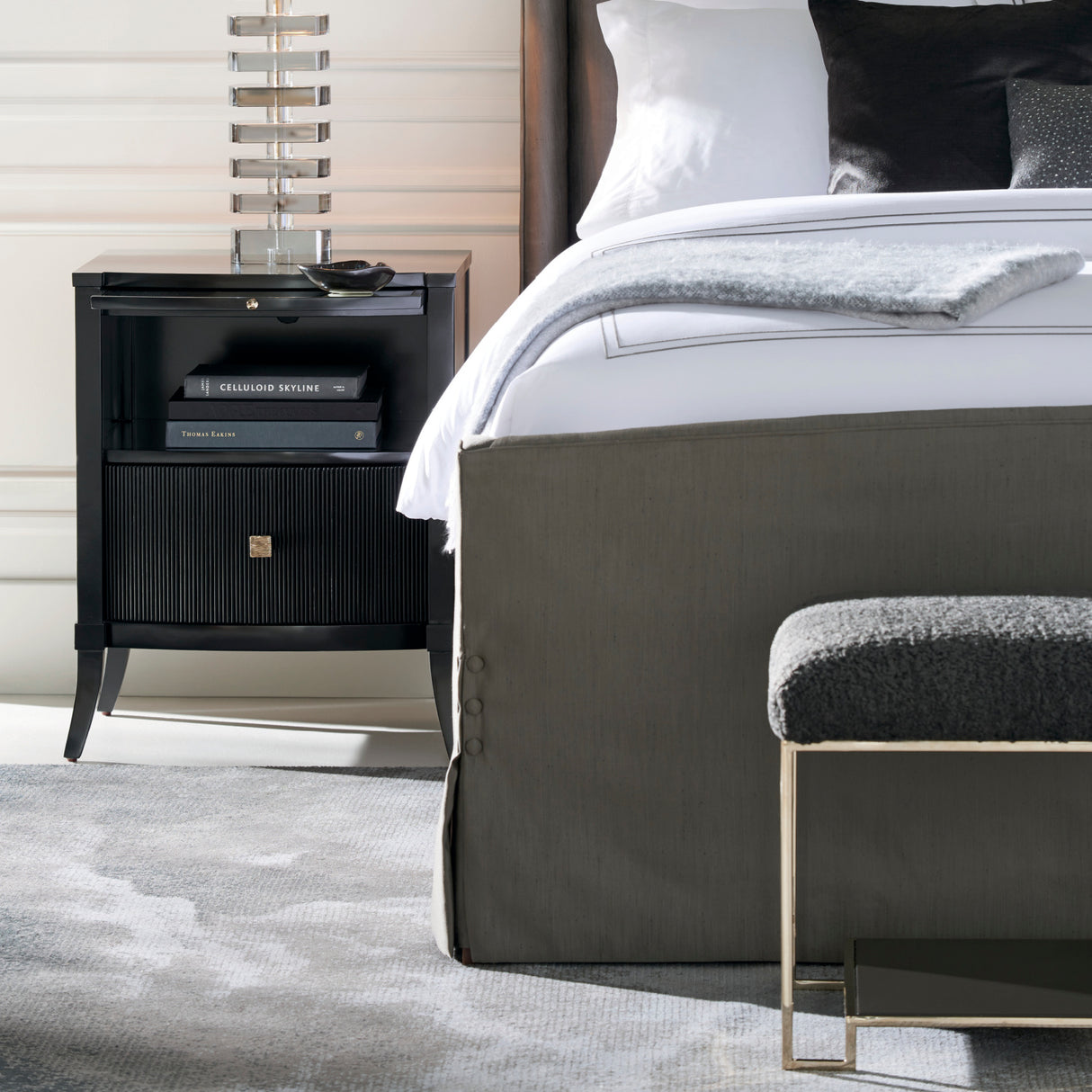 Square Shearling Ottoman – Thoroughly Modern – rear view